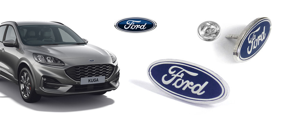 Branded promotional custom enamel pins made for Ford company product launch