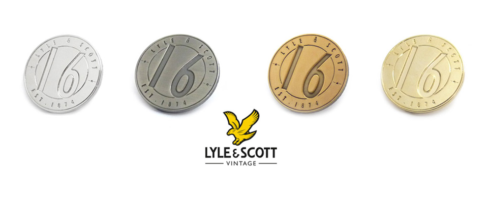 Personalised pin badges customized for Lyle & Scott